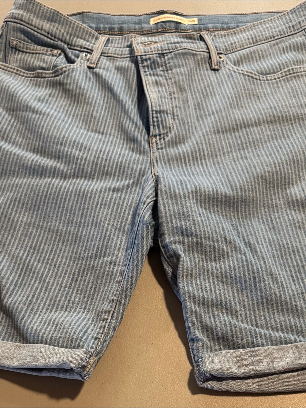 Levi Striped Light Blue Women’s Bermuda Shorts 16W